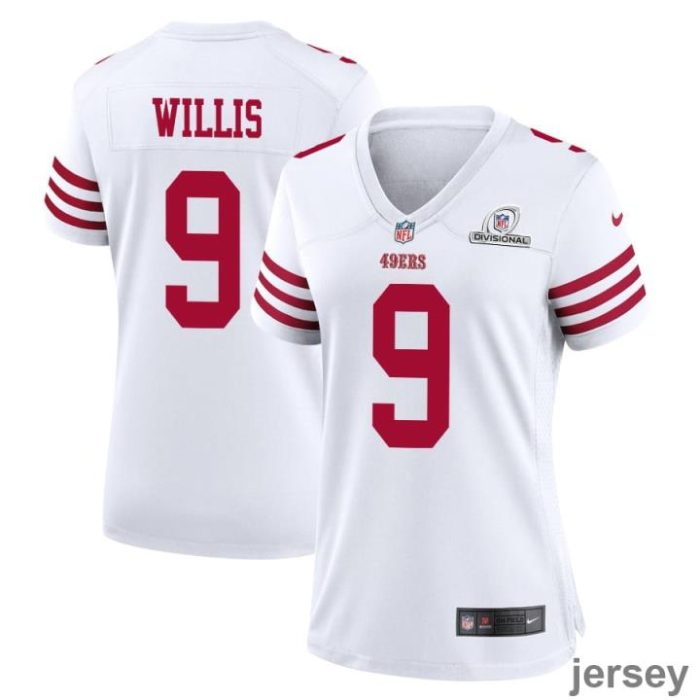 Brayden Willis 9 San Francisco 49ers 2024 Divisional Patch Game Women Jersey - White