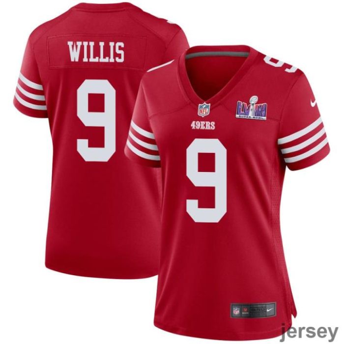 Brayden Willis 9 San Francisco 49ers Super Bowl LVIII Patch Game Women Jersey - Scarlet