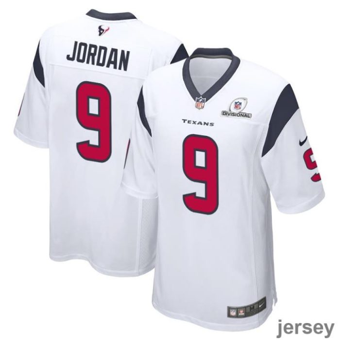 Brevin Jordan 9 Houston Texans 2024 Divisional Patch Game Men Jersey - White