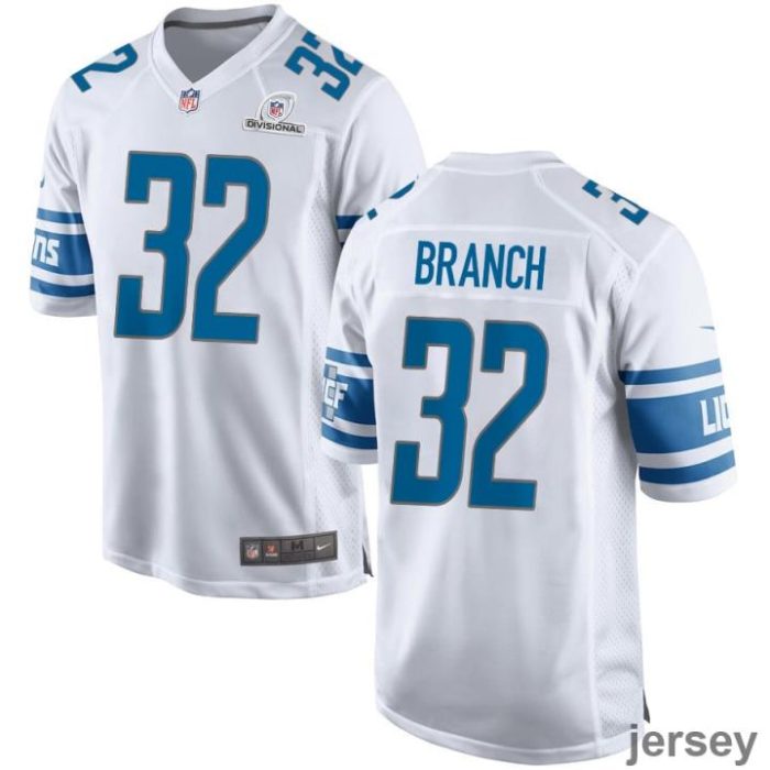 Brian Branch 32 Detroit Lions 2024 Divisional Patch Game Men Jersey - White