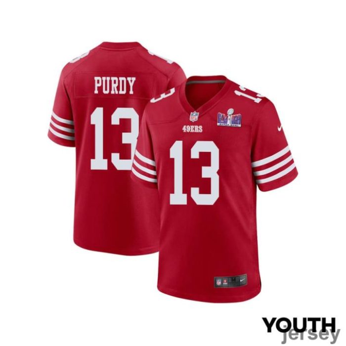 Brock Purdy 13 San Francisco 49ers Super Bowl LVIII Patch Game YOUTH Jersey - Scarlet