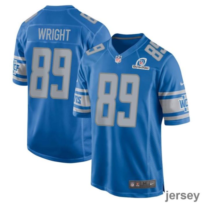 Brock Wright 89 Detroit Lions 2024 Divisional Patch Game Men Jersey - Blue