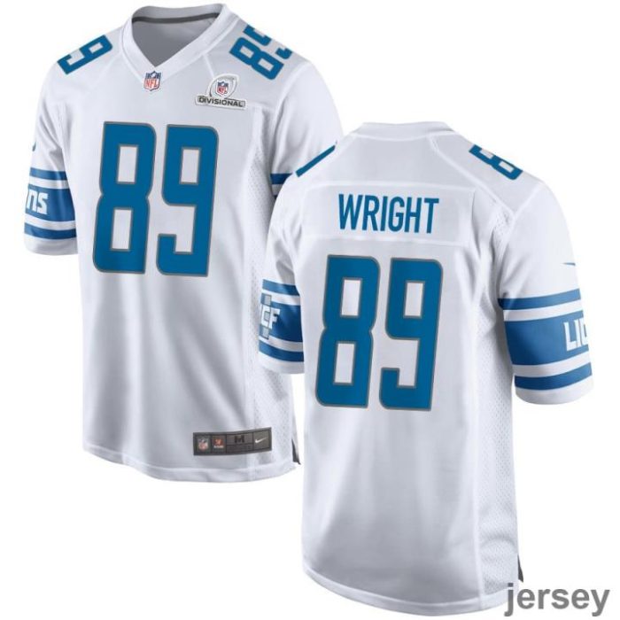 Brock Wright 89 Detroit Lions 2024 Divisional Patch Game Men Jersey - White