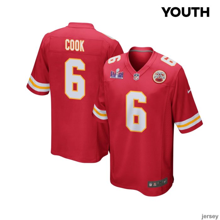 Bryan Cook 6 Kansas City Chiefs Super Bowl LVIII Patch Game YOUTH Jersey - Red