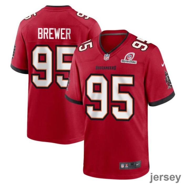 C.J. Brewer 95 Tampa Bay Buccaneers 2024 Divisional Patch Game Men Jersey - Red