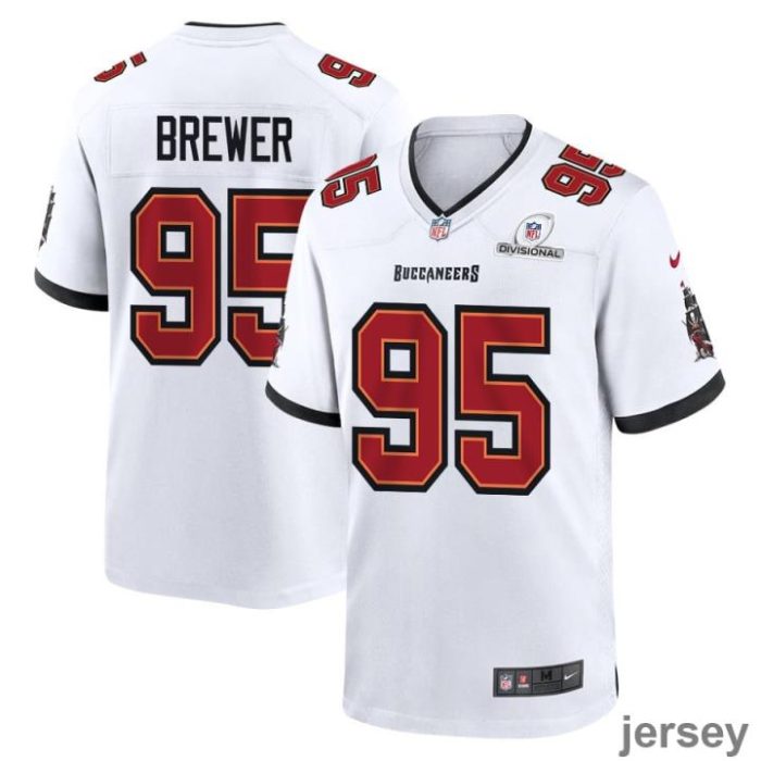 C.J. Brewer 95 Tampa Bay Buccaneers 2024 Divisional Patch Game Men Jersey - White