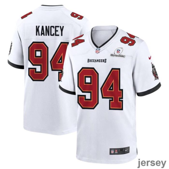 Calijah Kancey 94 Tampa Bay Buccaneers 2024 Divisional Patch Game Men Jersey - White