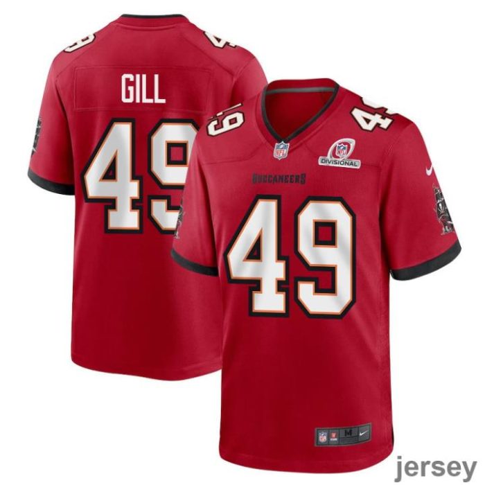 Cam Gill 49 Tampa Bay Buccaneers 2024 Divisional Patch Game Men Jersey - Red