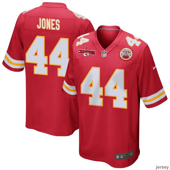 Cam Jones 44 Kansas City Chiefs AFC Champions Patch Game Men Jersey - Red