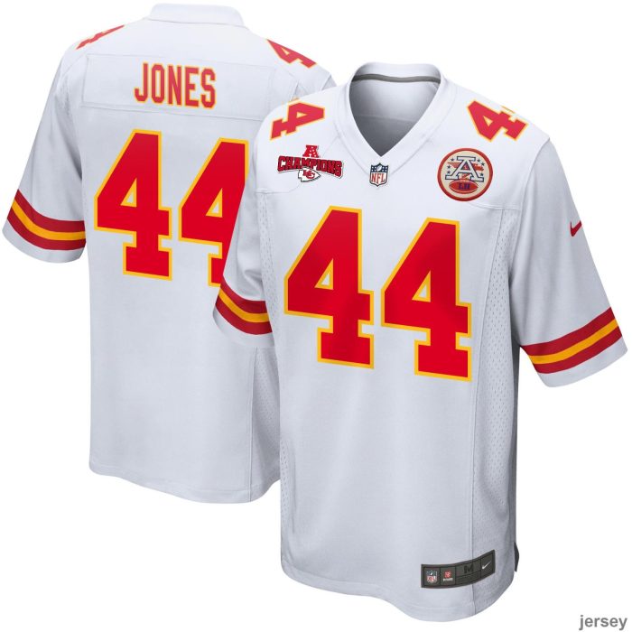 Cam Jones 44 Kansas City Chiefs AFC Champions Patch Game Men Jersey - White