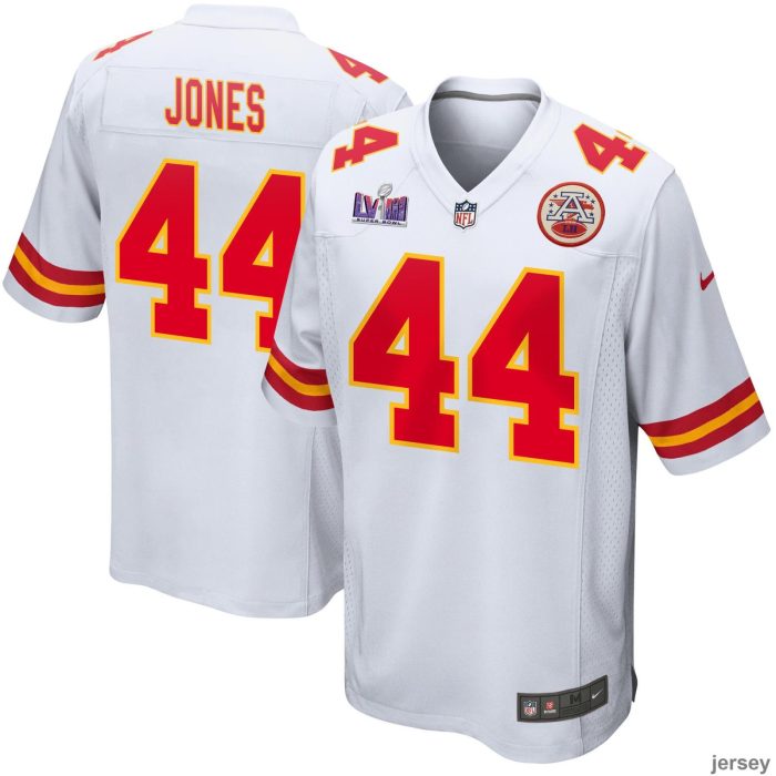 Cam Jones 44 Kansas City Chiefs Super Bowl LVIII Patch Game Men Jersey - White