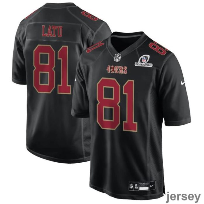 Cameron Latu 81 San Francisco 49ers 2024 Divisional Patch Fashion Game Men Jersey - Carbon Black