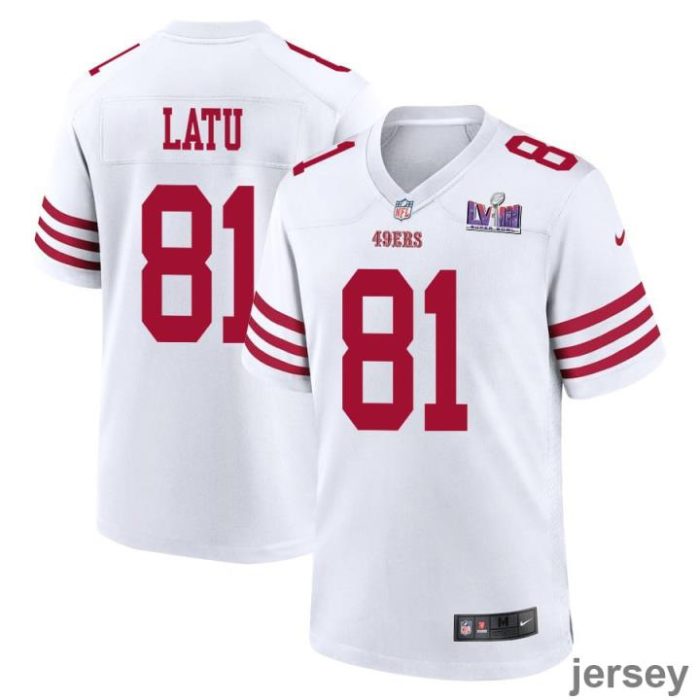 Cameron Latu 81 San Francisco 49ers Super Bowl LVIII Patch Game Men Jersey - White