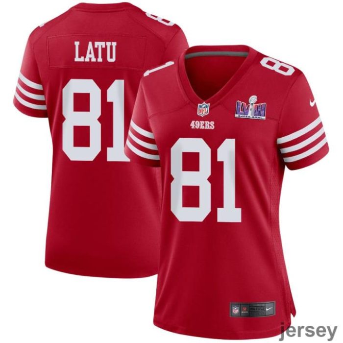 Cameron Latu 81 San Francisco 49ers Super Bowl LVIII Patch Game Women Jersey - Scarlet