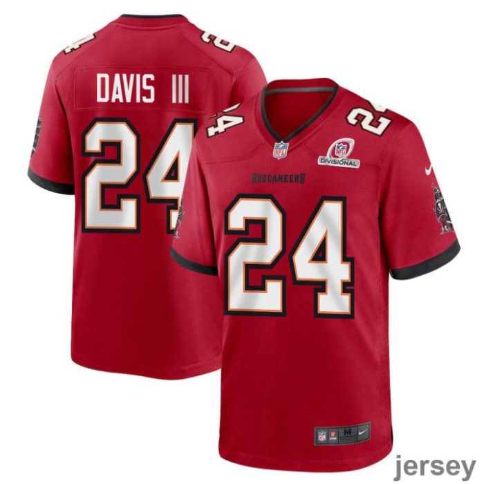 Carlton Davis III 24 Tampa Bay Buccaneers 2024 Divisional Patch Game Men Jersey - Red