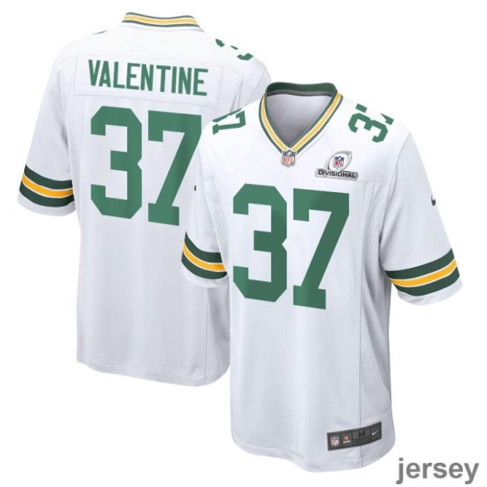 Carrington Valentine 37 Green Bay Packers 2024 Divisional Patch Game Men Jersey - White