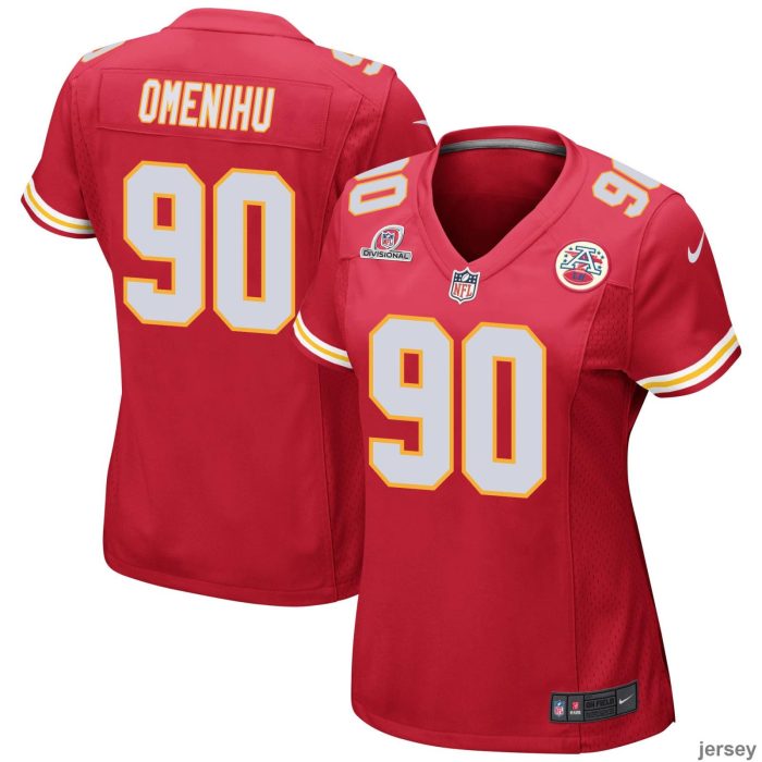 Charles Omenihu 90 Kansas City Chiefs 2024 Divisional Patch Game Women Jersey - Red