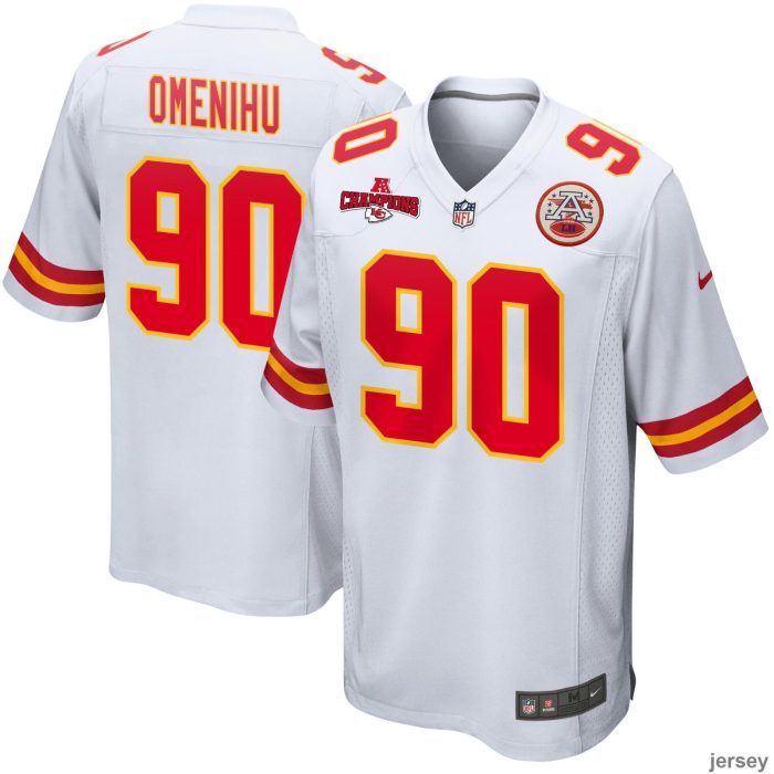 Charles Omenihu 90 Kansas City Chiefs AFC Champions Patch Game Men Jersey - White