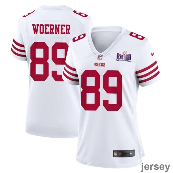 Charlie Woerner 89 San Francisco 49ers Super Bowl LVIII Patch Game Women Jersey - White