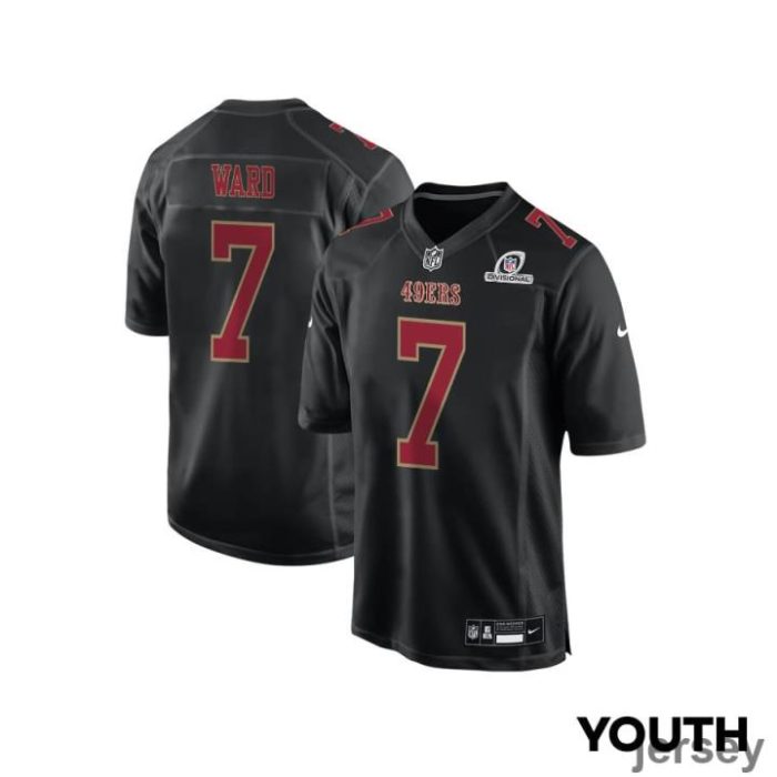 Charvarius Ward 7 San Francisco 49ers 2024 Divisional Patch Fashion Game YOUTH Jersey - Carbon Black