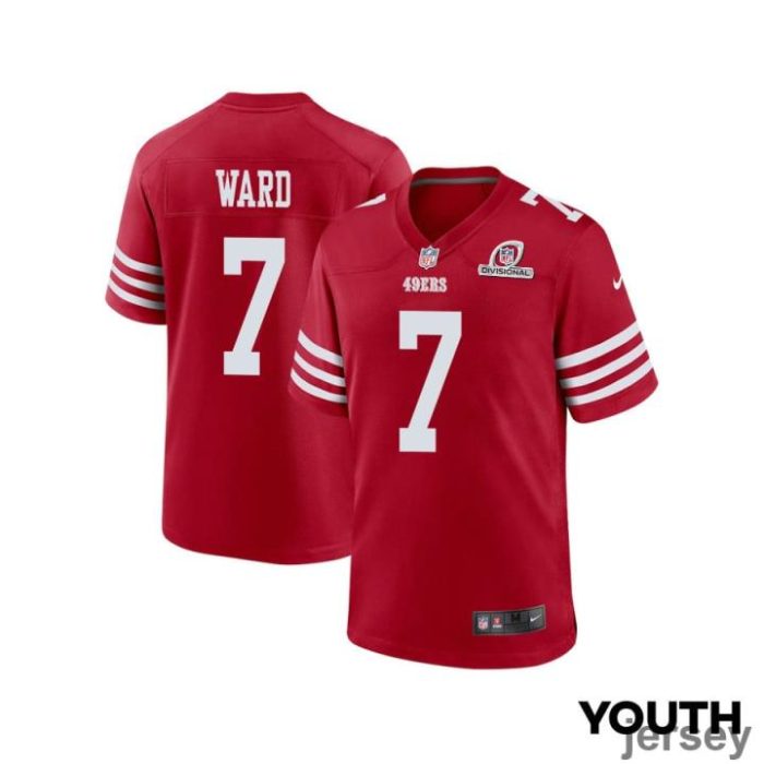 Charvarius Ward 7 San Francisco 49ers 2024 Divisional Patch Game YOUTH Jersey - Scarlet