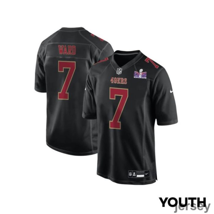 Charvarius Ward 7 San Francisco 49ers Super Bowl LVIII Patch Fashion Game YOUTH Jersey - Carbon Black