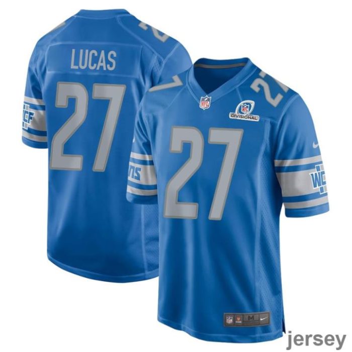 Chase Lucas 27 Detroit Lions 2024 Divisional Patch Game Men Jersey - Blue