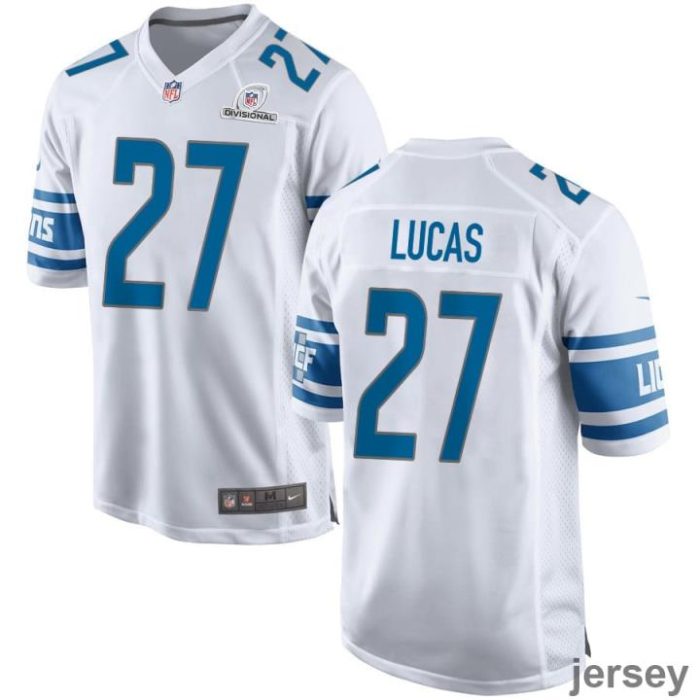 Chase Lucas 27 Detroit Lions 2024 Divisional Patch Game Men Jersey - White