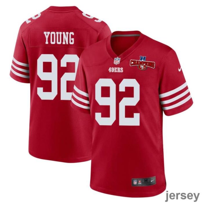 Chase Young 92 San Francisco 49ers NFC Champions Patch Game Men Jersey - Scarlet