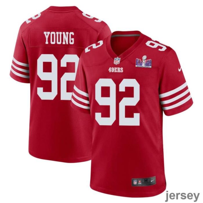 Chase Young 92 San Francisco 49ers Super Bowl LVIII Patch Game Men Jersey - Scarlet