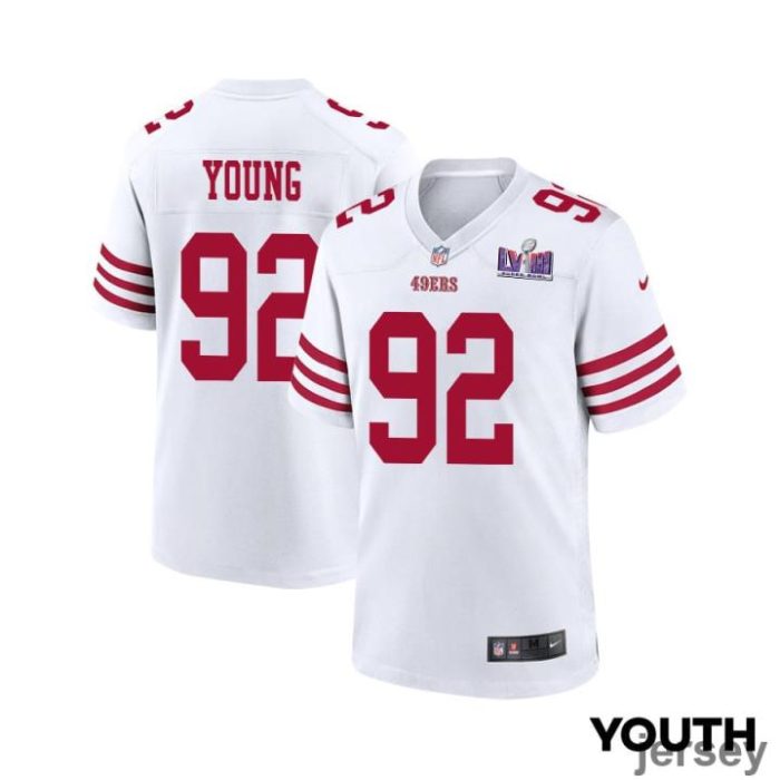 Chase Young 92 San Francisco 49ers Super Bowl LVIII Patch Game YOUTH Jersey - White