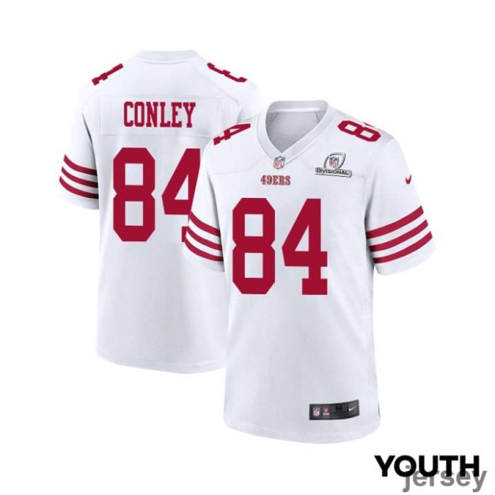 Chris Conley 84 San Francisco 49ers 2024 Divisional Patch Game YOUTH Jersey - White