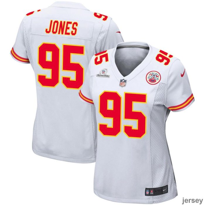 Chris Jones 95 Kansas City Chiefs 2024 Divisional Patch Game Women Jersey - White