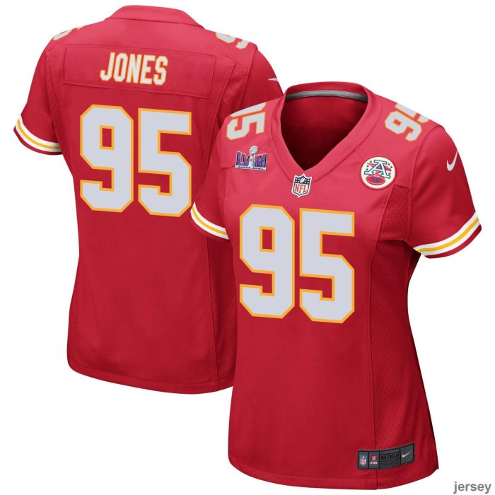 Chris Jones 95 Kansas City Chiefs Super Bowl LVIII Patch Game Women Jersey - Red