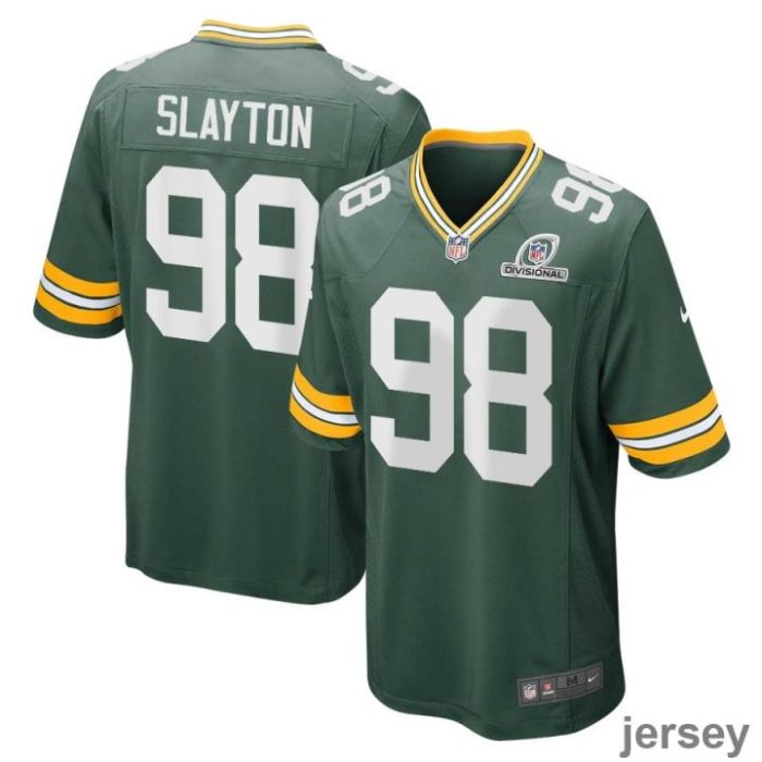 Chris Slayton 98 Green Bay Packers 2024 Divisional Patch Game Men Jersey - Green