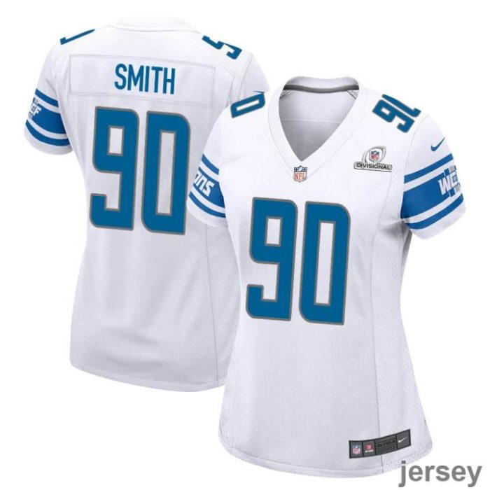 Chris Smith 90 Detroit Lions 2024 Divisional Patch Game Women Jersey - White