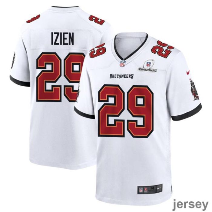 Christian Izien 29 Tampa Bay Buccaneers 2024 Divisional Patch Game Men Jersey - White