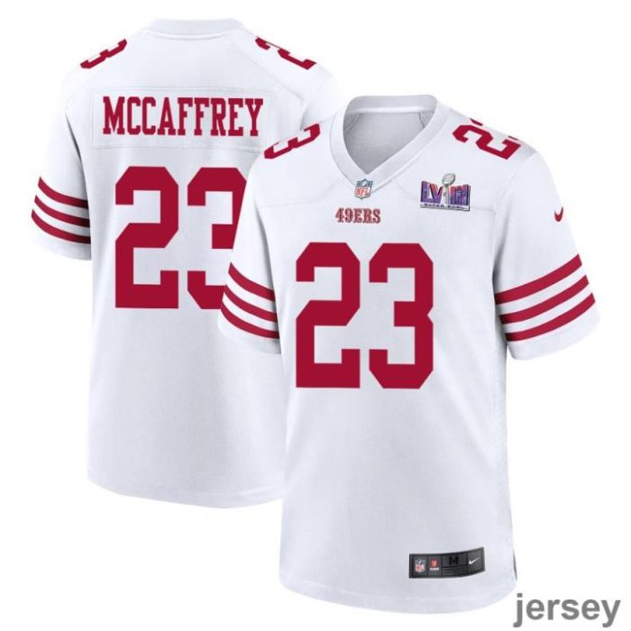 Christian McCaffrey 23 San Francisco 49ers Super Bowl LVIII Patch Game Men Jersey - White