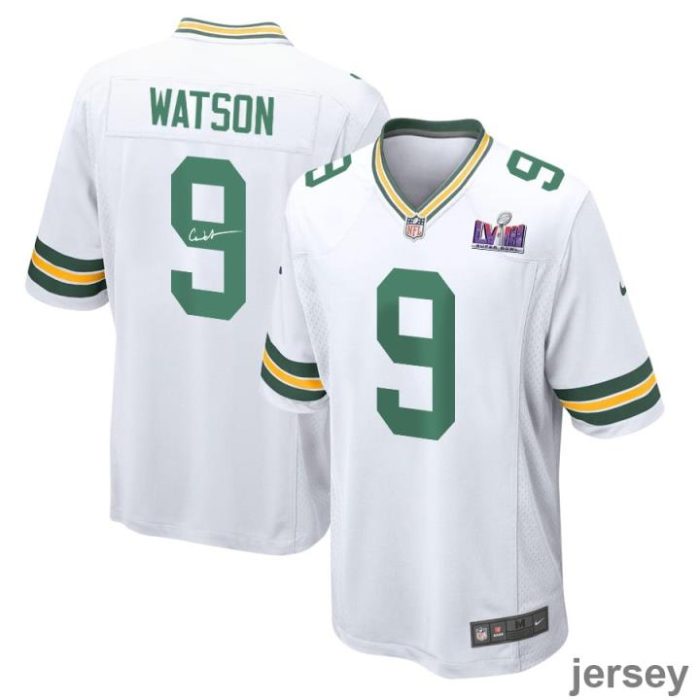 Christian Watson 9 Signed Green Bay Packers Super Bowl LVIII Game Men Jersey - White