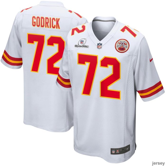 Chukwuebuka Godrick 72 Kansas City Chiefs 2024 Divisional Patch Game Men Jersey - White