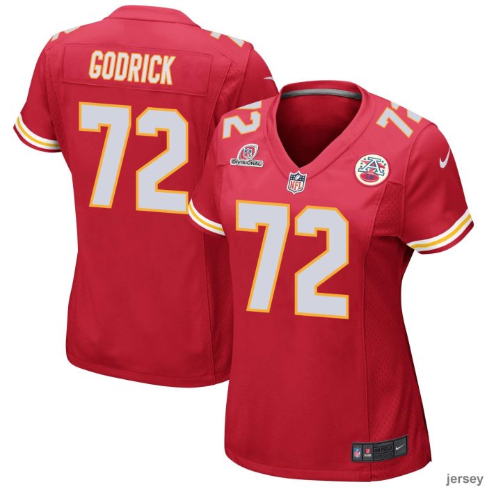 Chukwuebuka Godrick 72 Kansas City Chiefs 2024 Divisional Patch Game Women Jersey - Red