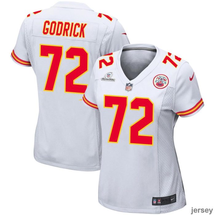 Chukwuebuka Godrick 72 Kansas City Chiefs 2024 Divisional Patch Game Women Jersey - White