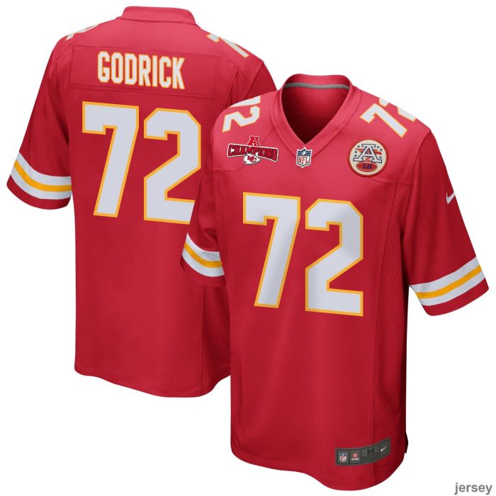 Chukwuebuka Godrick 72 Kansas City Chiefs AFC Champions Patch Game Men Jersey - Red