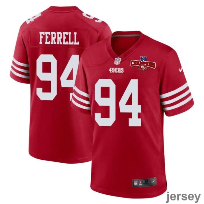 Clelin Ferrell 94 San Francisco 49ers NFC Champions Patch Game Men Jersey - Scarlet