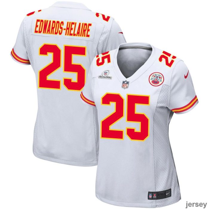 Clyde Edwards-Helaire 25 Kansas City Chiefs 2024 Divisional Patch Game Women Jersey - White