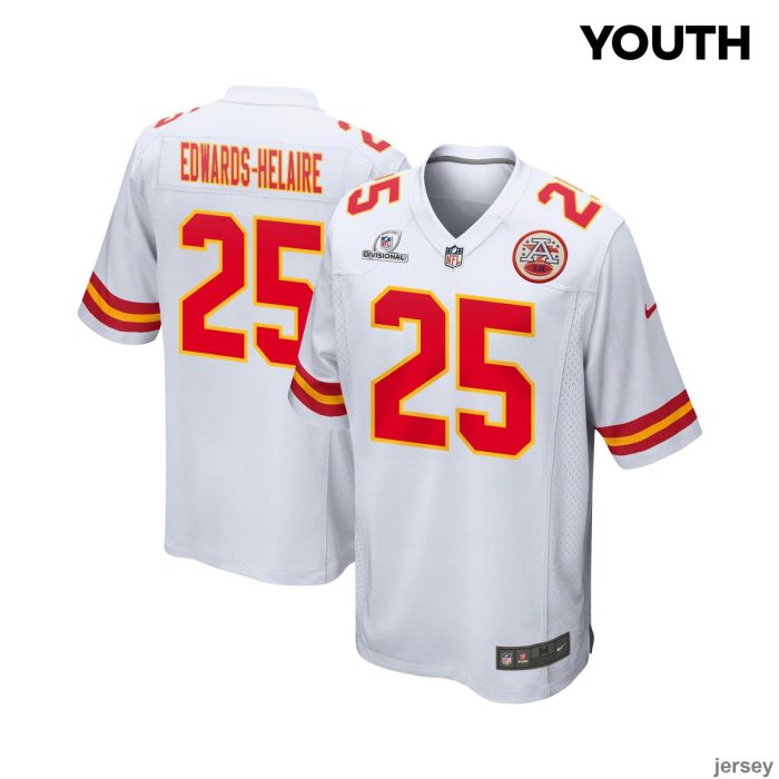 Clyde Edwards-Helaire 25 Kansas City Chiefs 2024 Divisional Patch Game YOUTH Jersey - White