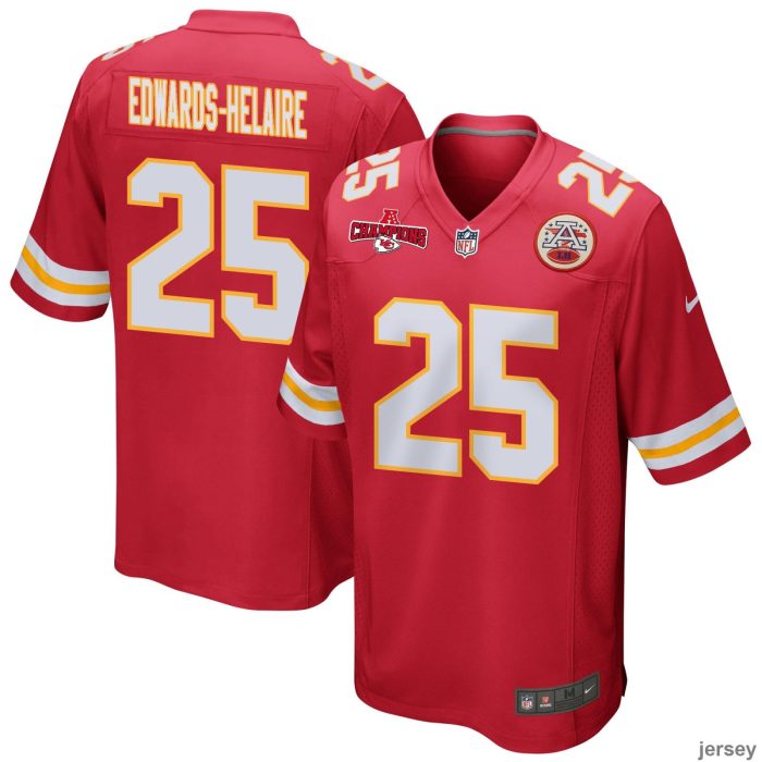 Clyde Edwards-Helaire 25 Kansas City Chiefs AFC Champions Patch Game Men Jersey - Red