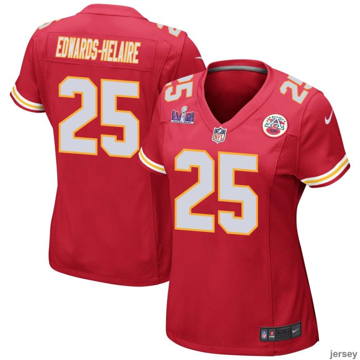 Clyde Edwards-Helaire 25 Kansas City Chiefs Super Bowl LVIII Patch Game Women Jersey - Red