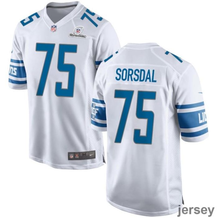 Colby Sorsdal 75 Detroit Lions 2024 Divisional Patch Game Men Jersey - White