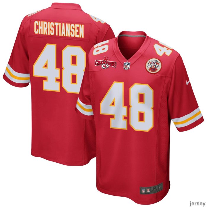 Cole Christiansen 48 Kansas City Chiefs AFC Champions Patch Game Men Jersey - Red